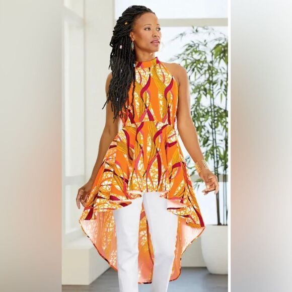 Ashro hi low tunic top abstract vibrant patterned choker  art to wear 14 - Picture 1 of 7